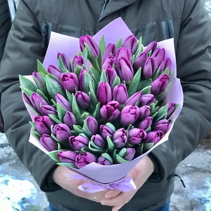 Букет из 51 фиолетового тюльпана, фото 6